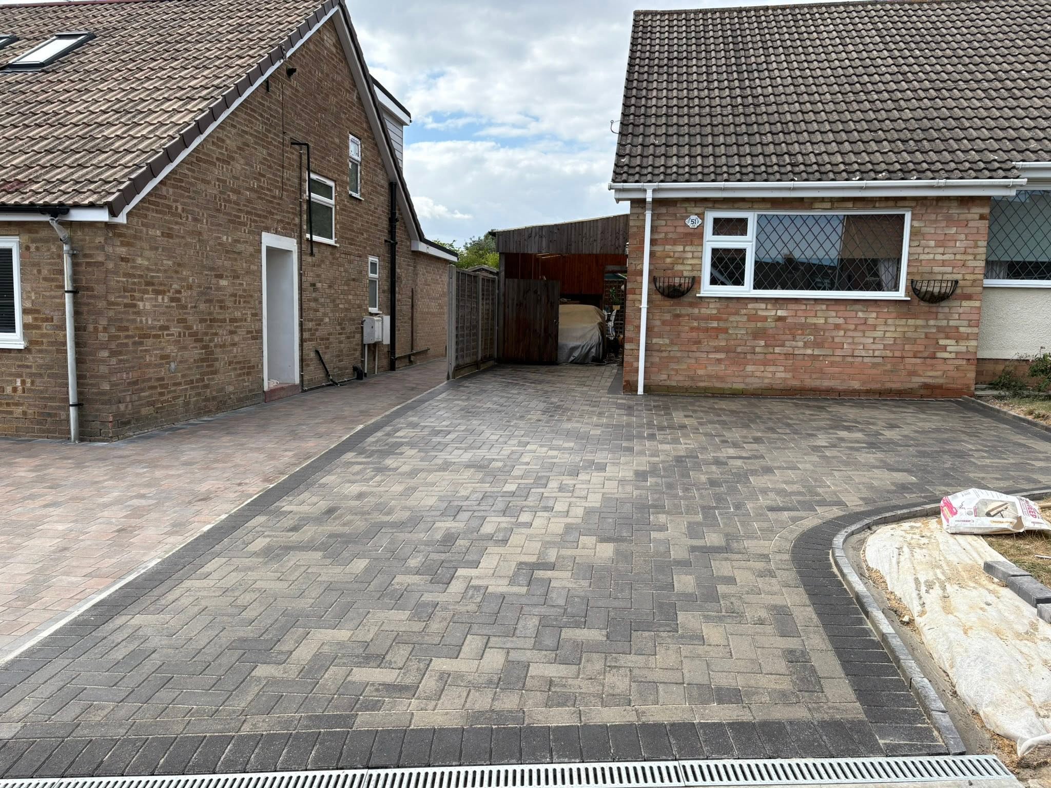 Two Block Paving Driveways in Burham - Brett Trio Burnt Oak & Omega Silver Haze with Soakaways and ACO Drains