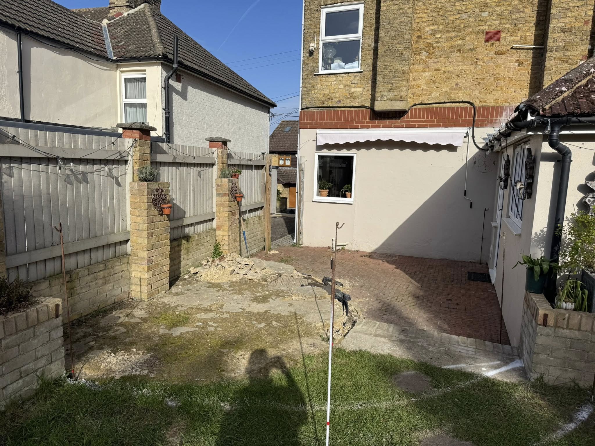 Rear garden before block paving installation at a Victorian semi in Canterbury