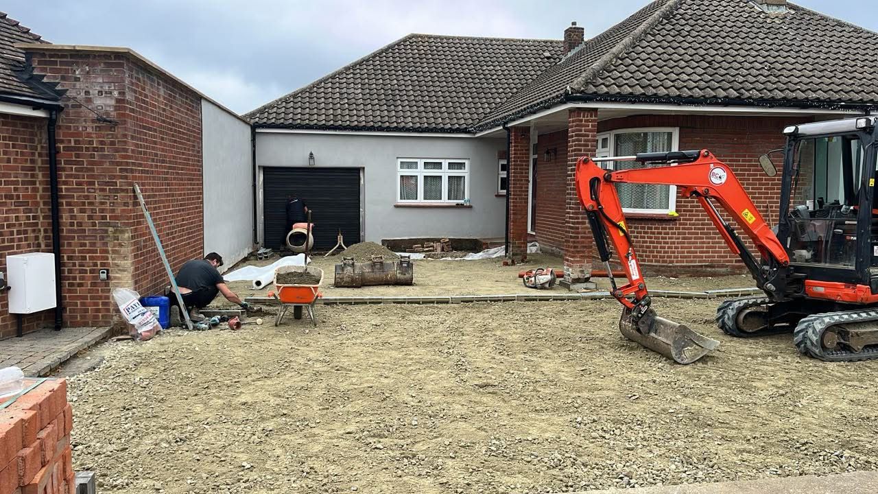 Ground preparation and excavation for block paving driveway in Rochester