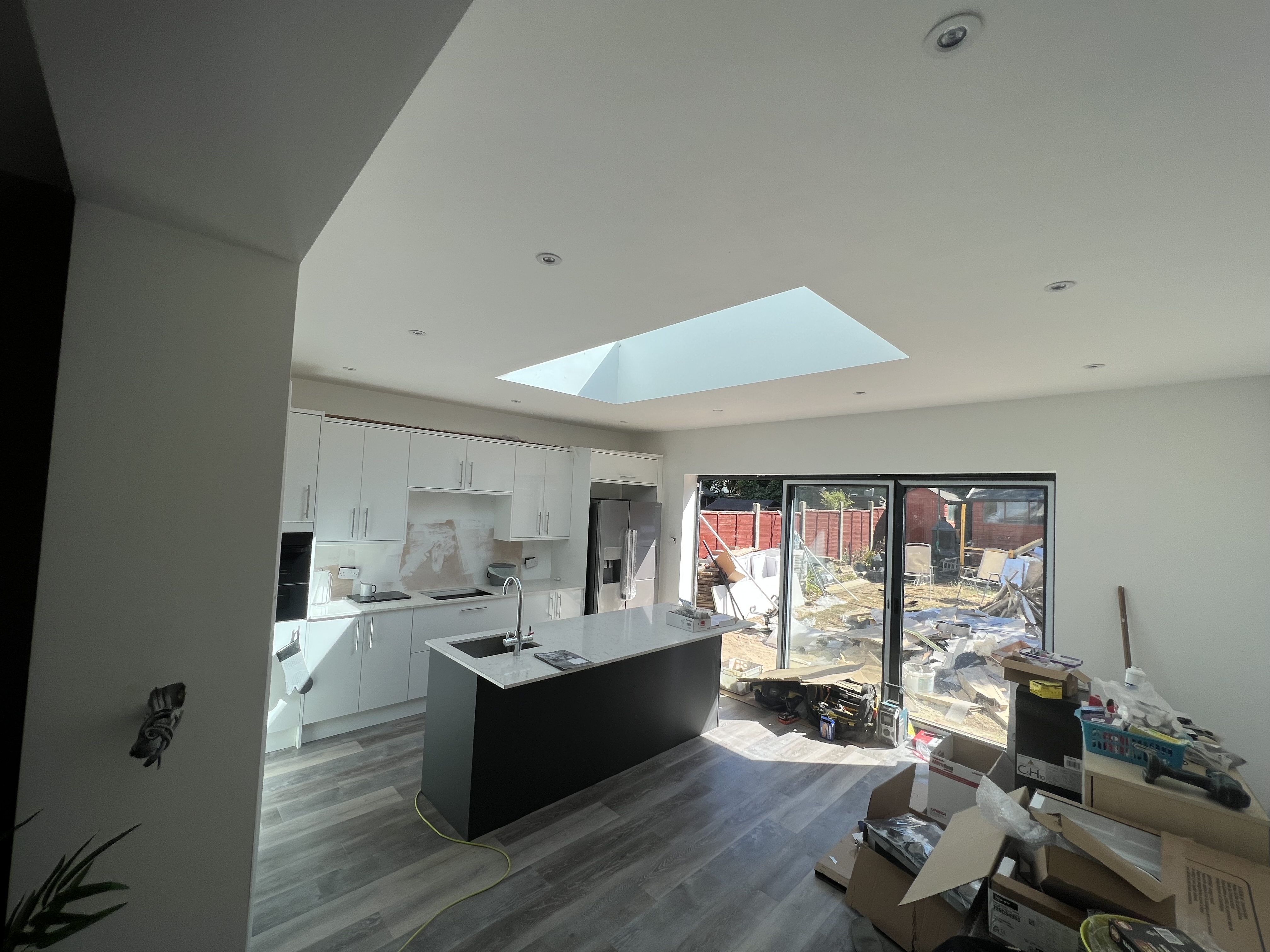 Modern kitchen interior with skylight in open plan extension Medway