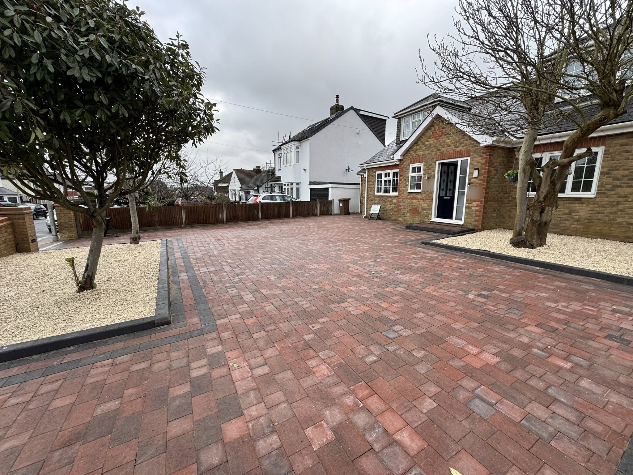 Left side view of red brick block paving driveway Rochester